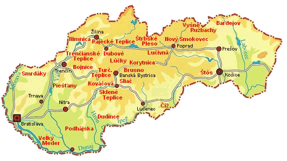 Mapa Lázně na Slovensku